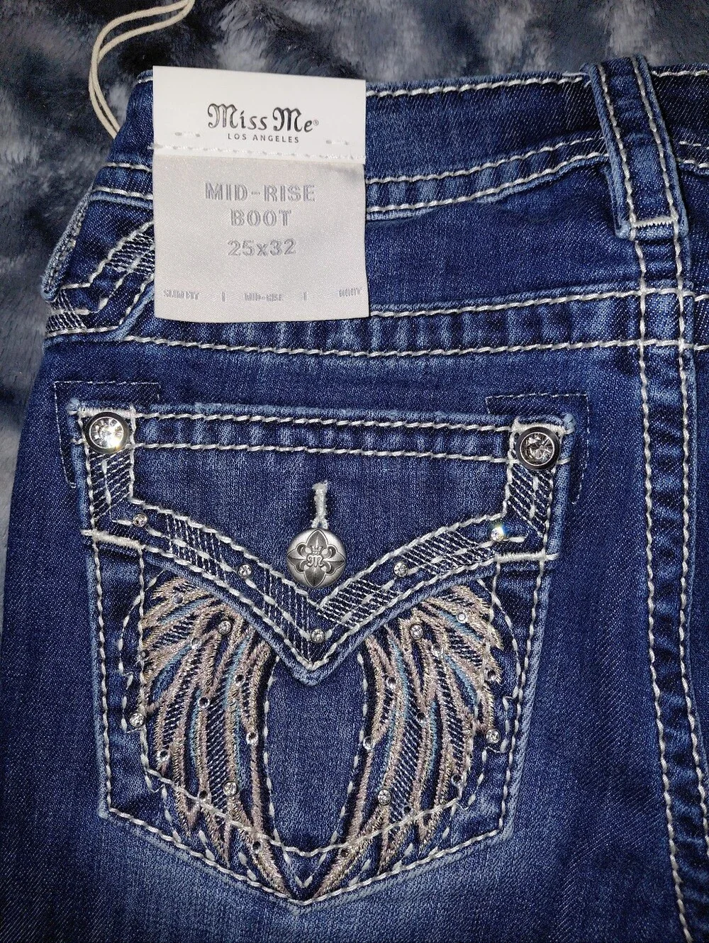 Miss Me Bootcut Jeans 25 Dark Wash Rhinestone Angel Wing Y2K Western NWT